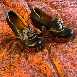 Chie Mihara Black and Brown Platform Shoes